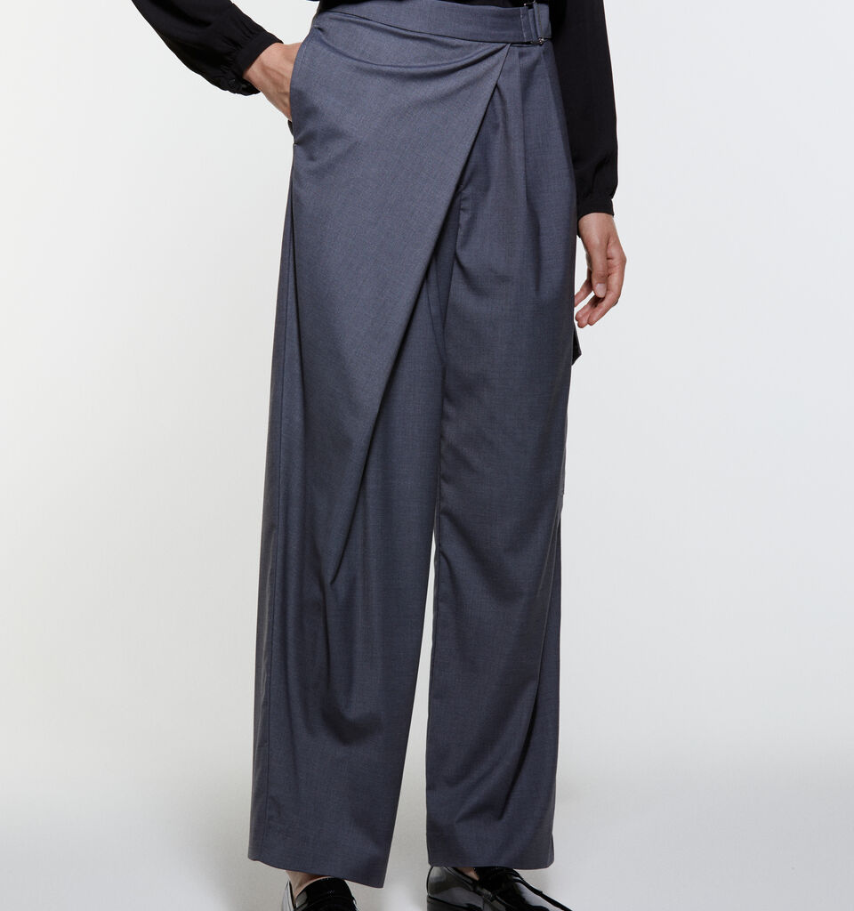 Gray sarong trousers - women's palazzo trousers - Dark Gray | Sisley image number 3